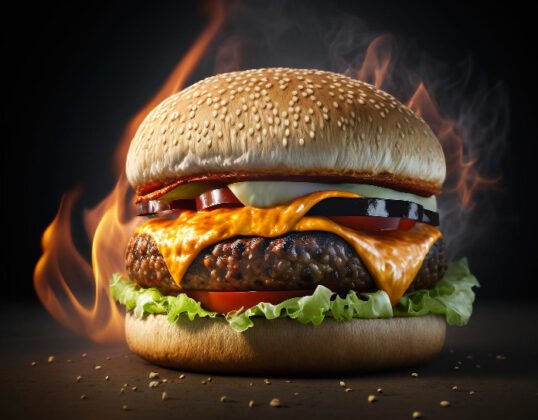 Delicious Hamburger on fire for National Burger Day